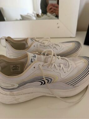 APL Women's White Athletic Sneakers with Black and Yellow Accents